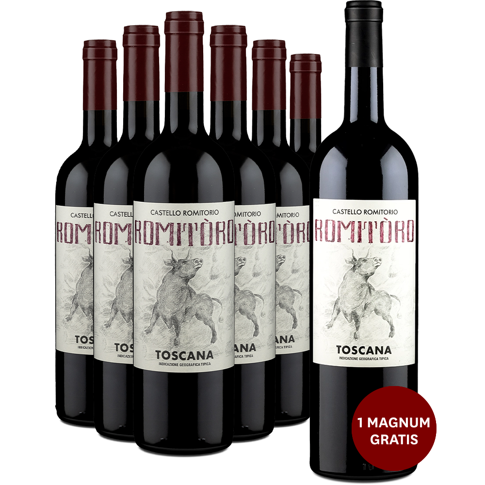 6 Flaschen RomiTòro Toscana 2019 + 1 Gratis-Magnum 2018