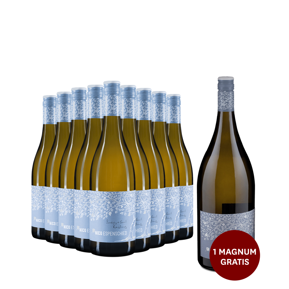 9 Flaschen Buddy & Soil Riesling trocken 2020 + 1 Gratis-Magnum