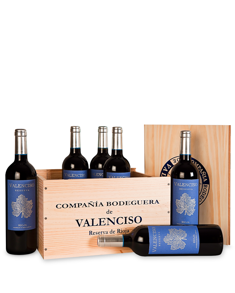 6 Flaschen Valenciso Premium Rioja Reserva in der Holzkiste 2016