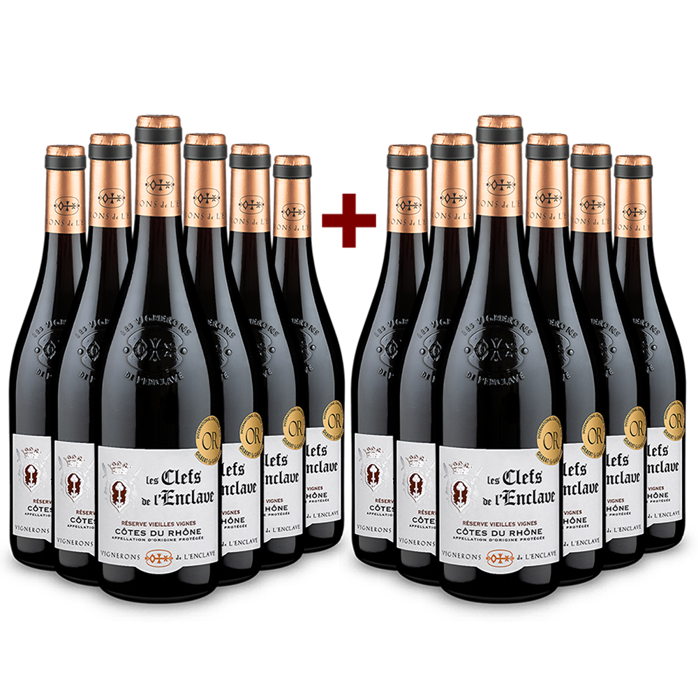 6+6 Flaschen Les Clefs de l'Enclave Réserve Vieilles Vignes Côtes du Rhône 2020