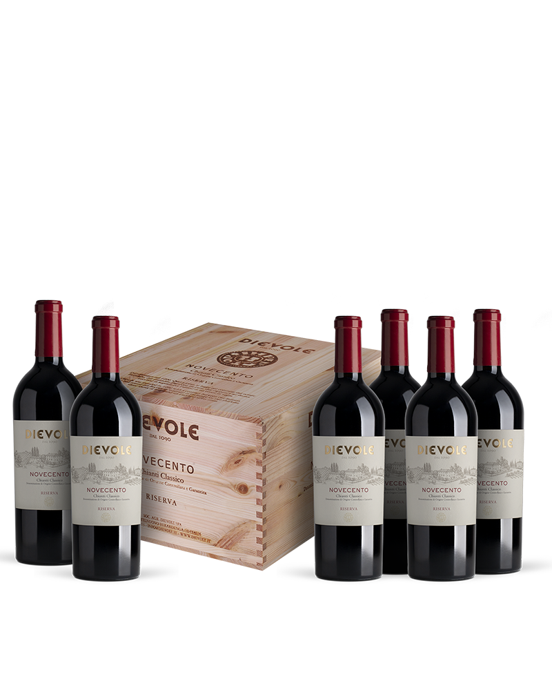 6 Flaschen Chianti Classico Riserva Novecento in der Holzkiste 2019