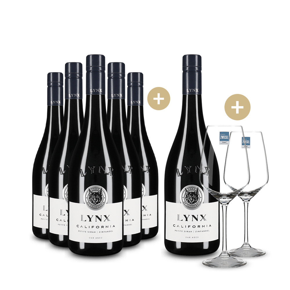 5+1 Flaschen Petite Sirah Zinfandel 2023 + 2 Weingläser