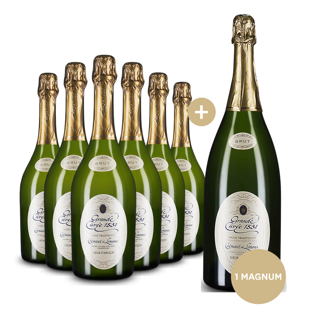 6 Flaschen Sieur d'Arques Grande Cuvée 1531 de Aimery Crémant de Limoux Brut + Gratis Magnum