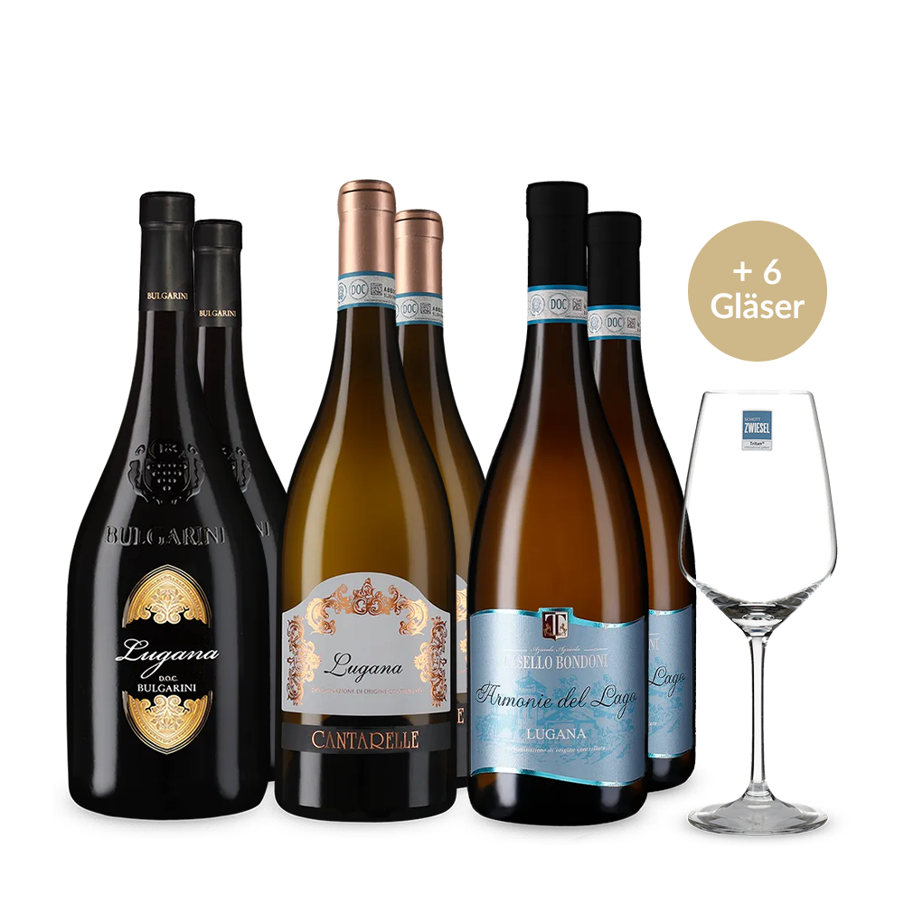Gardasee deluxe: 6 Flaschen Lugana-Genuss + 6 Gläser