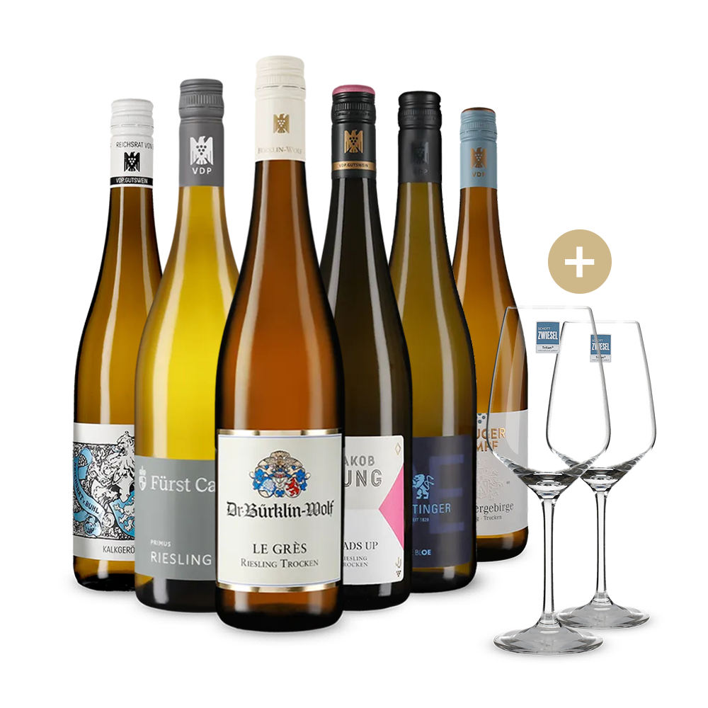 Best of Riesling: 6 Flaschen + 2 Gläser versandkostenfrei