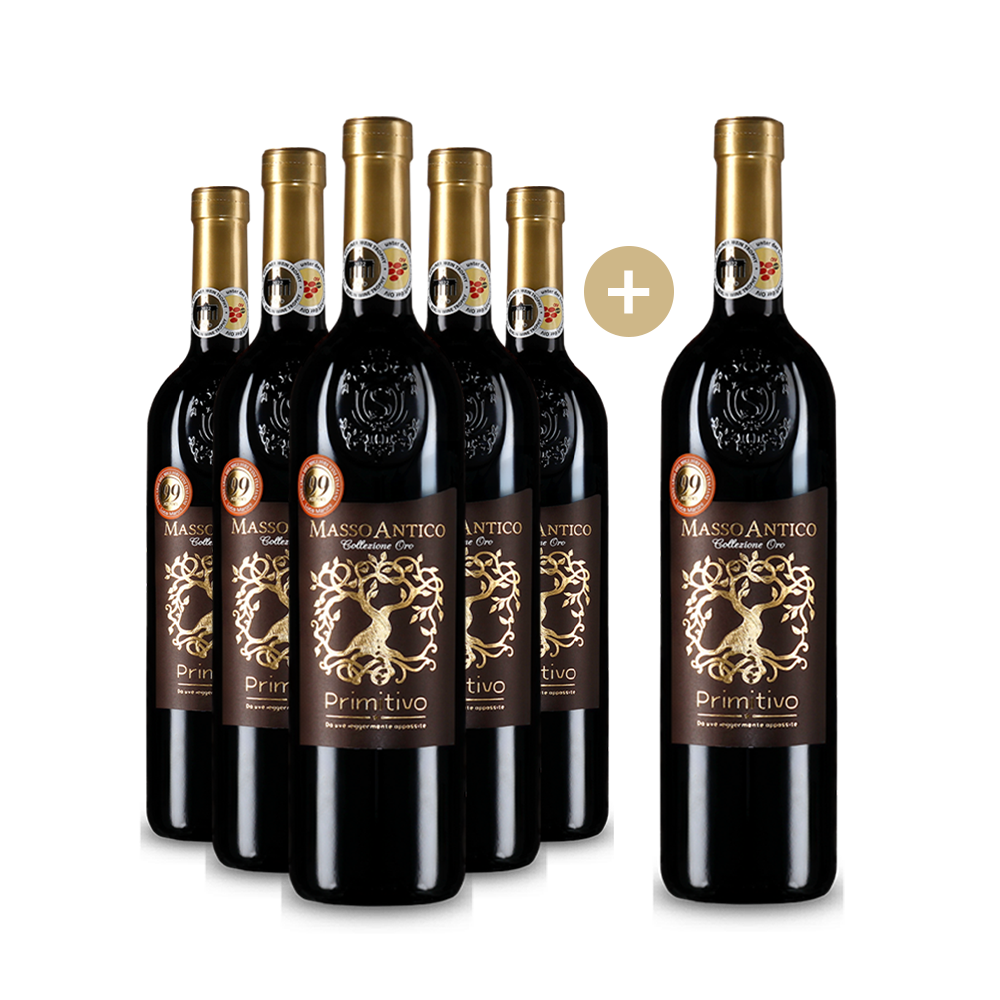 5+1 Flaschen Masso Antico Primitivo Appassite Collezione Oro 2021