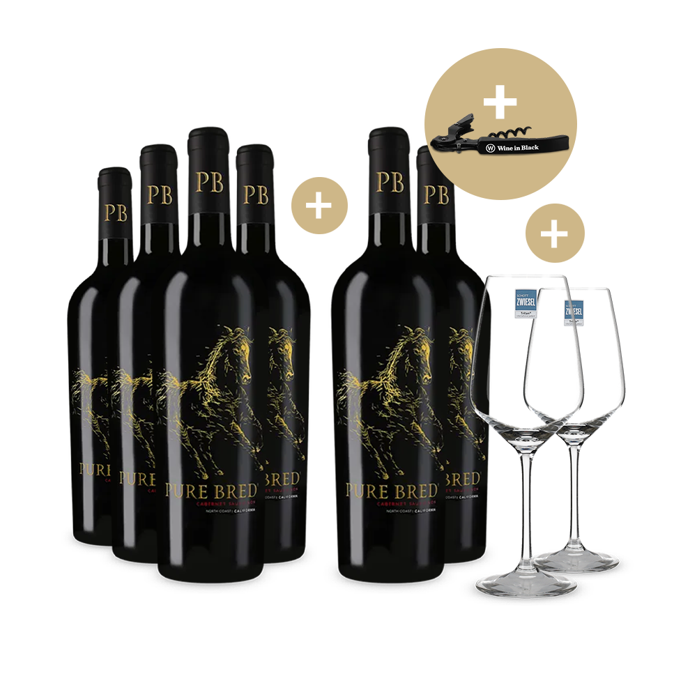 4+2 Flaschen Cabernet Sauvignon North Coast 2022, 2 Weingläser & Kellnermesser