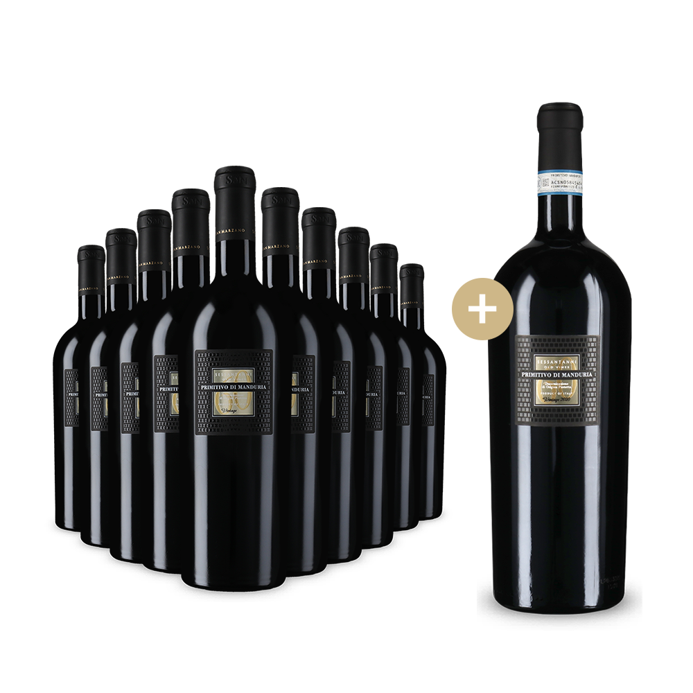 10 Flaschen San Marzano Vini Sessantanni Primitivo di Manduria 2020 + Gratis Magnum