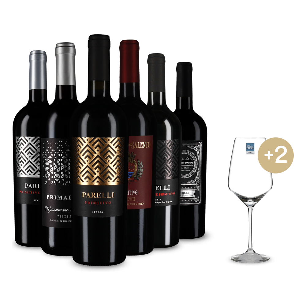 6x1 Primitivo pro milovníky objevování + 2 sklenice a doprava zdarma