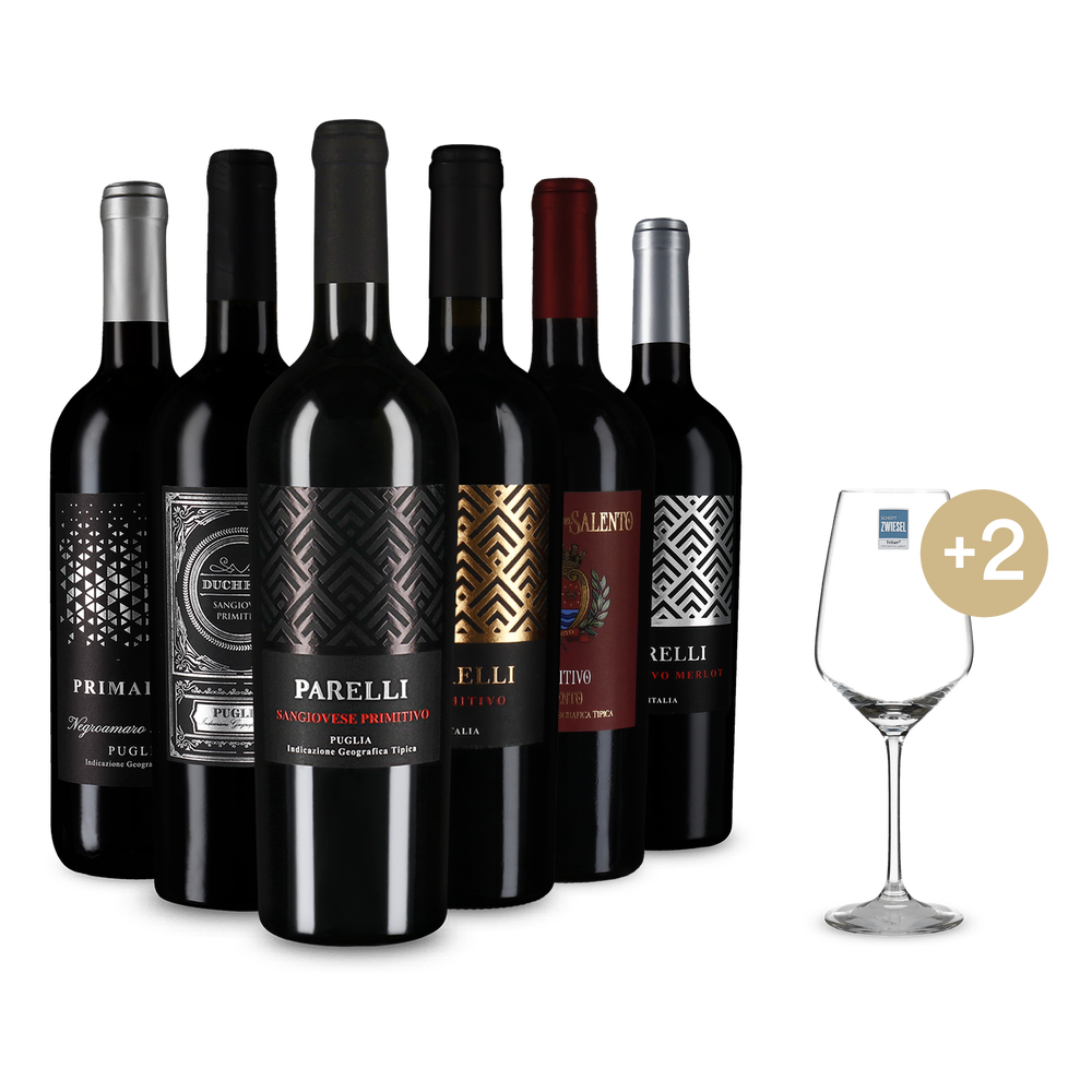 6x1 Primitivo pro milovníky objevování + 2 sklenice a doprava zdarma