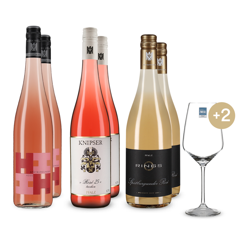 3x2 Deutsche VDP Rosé Klassiker + 2 Weingläser
